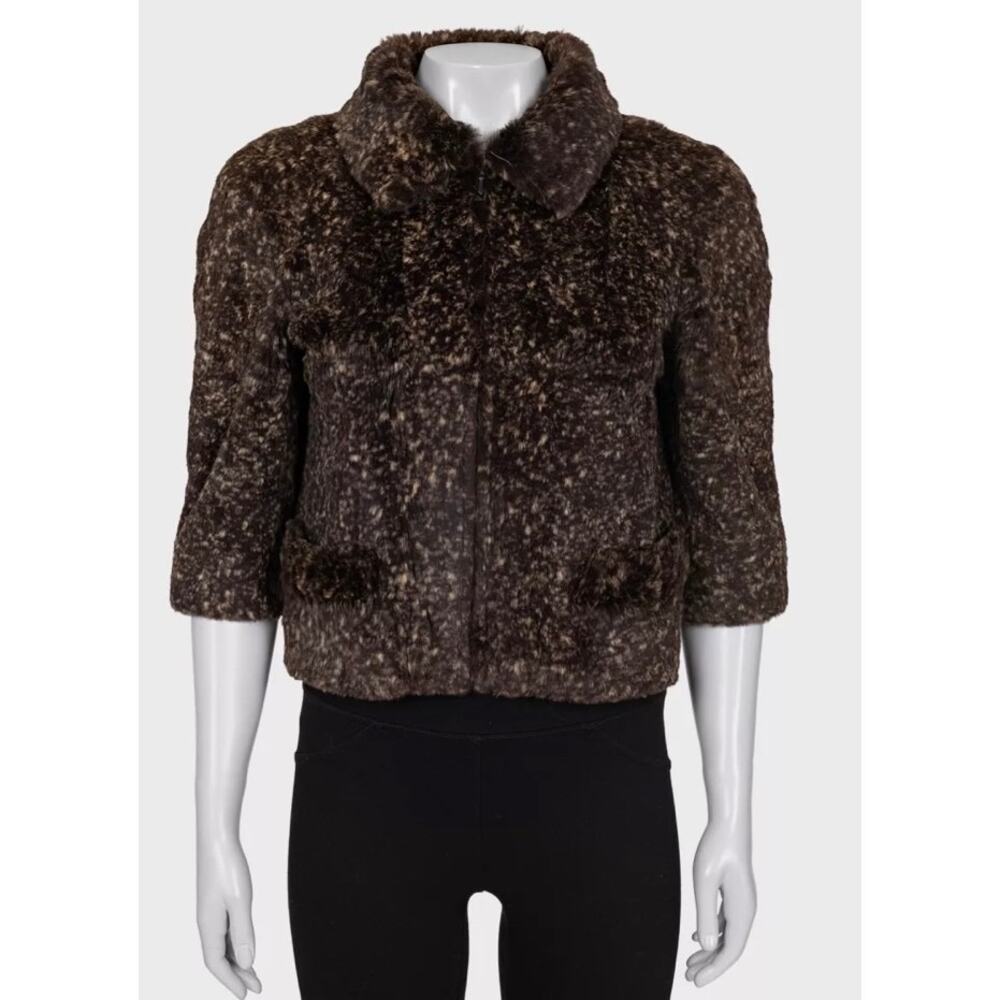 Chic Chanel Brown Rabbit Fur Cropped Jacket - Size 36/S